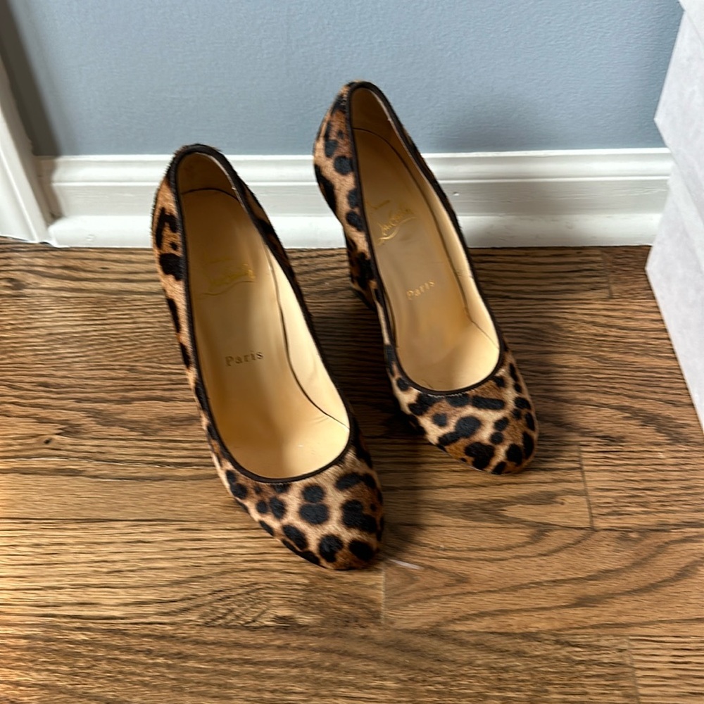 Christian louboutin leopard wedge heals